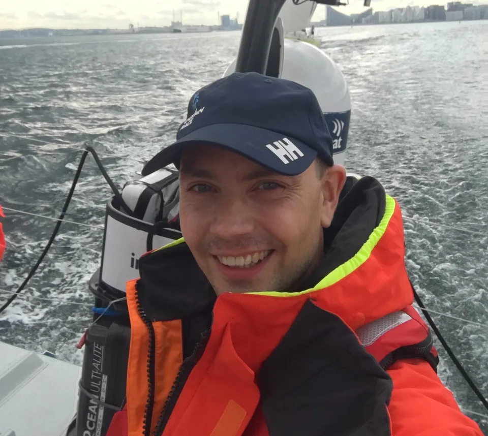 Sune Kjærgård om bord på en Volvo Ocean Race-båd (VO65) i 2019